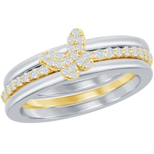 Classic Women's Two Tone Pave CZ Butterfly Ring - W-2856