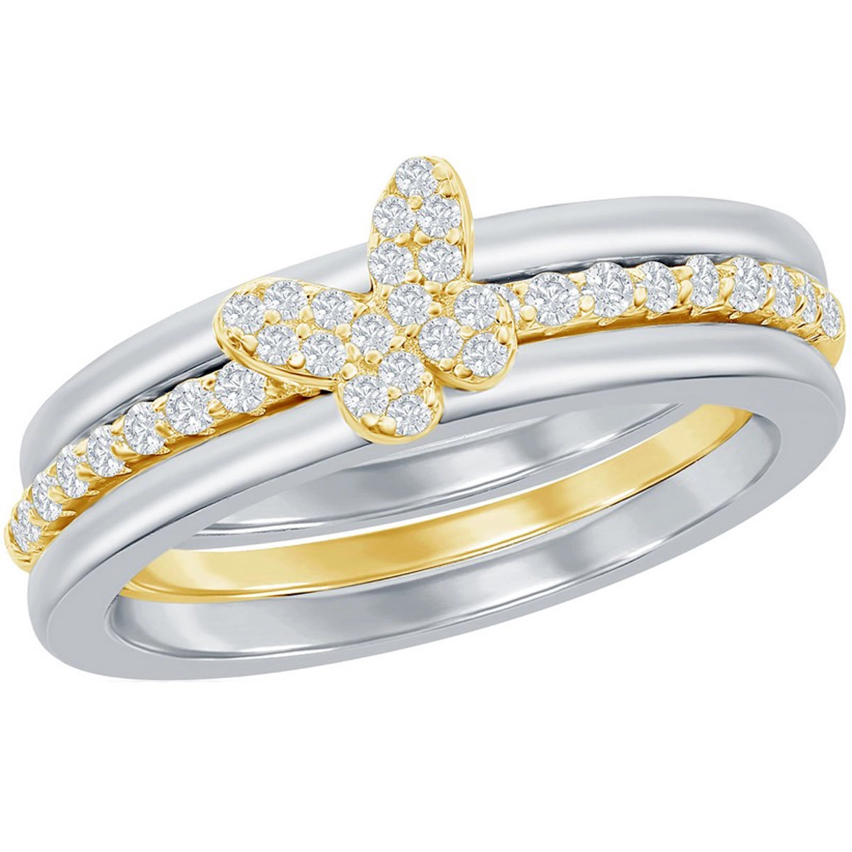 Classic Women's Two Tone Pave CZ Butterfly Ring - W-2856