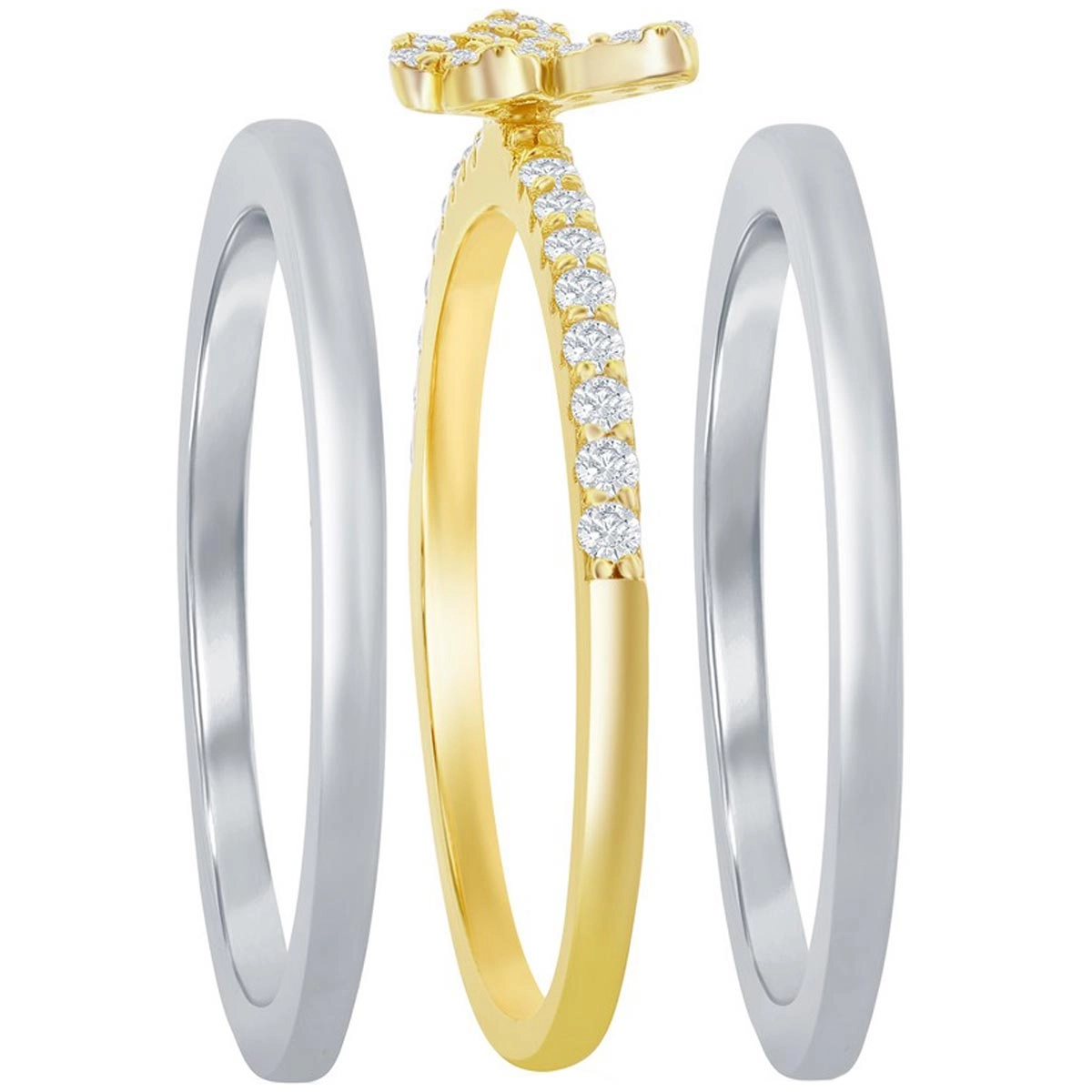 Classic Women's Two Tone Pave CZ Butterfly Ring - W-2856