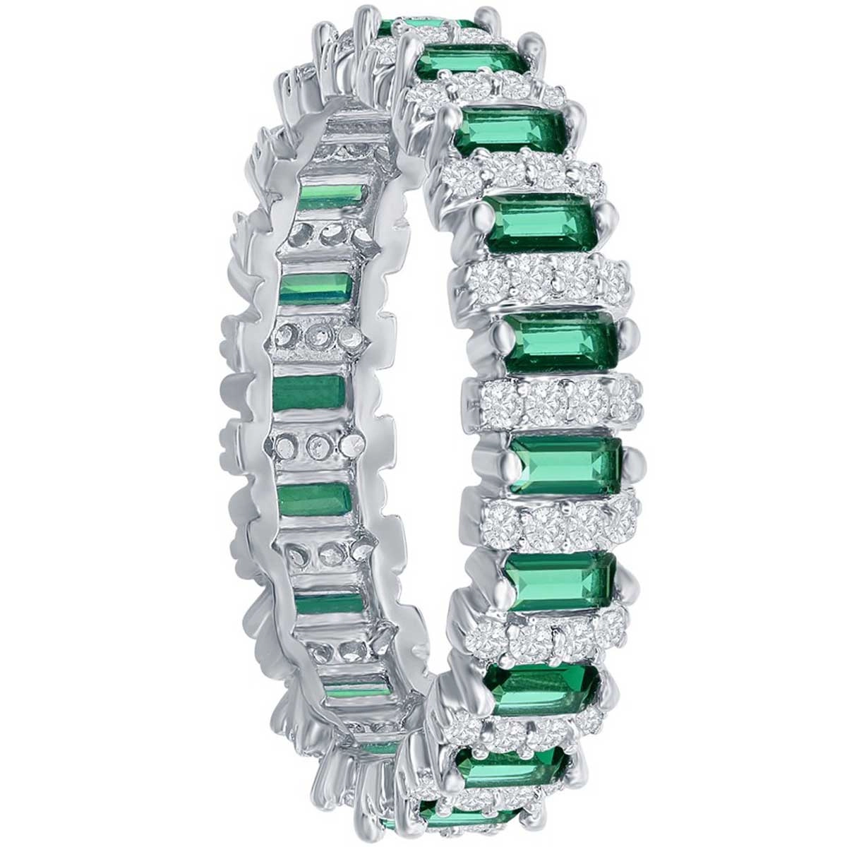 Classic Women's White and Emerald CZ Band Ring - W-2670