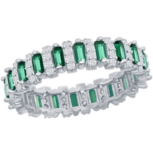 Classic Women's White and Emerald CZ Band Ring - W-2670