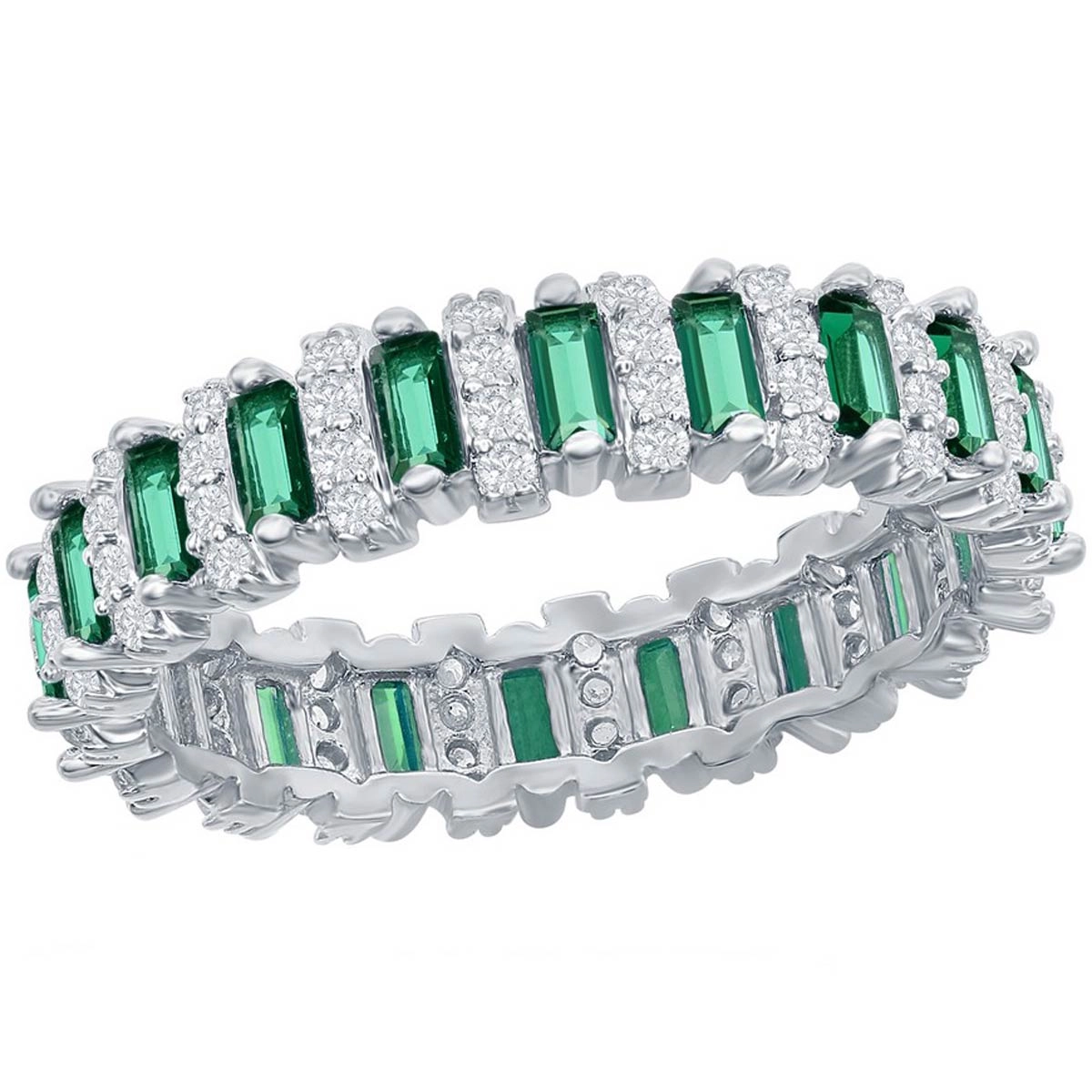 Classic Women's White and Emerald CZ Band Ring - W-2670
