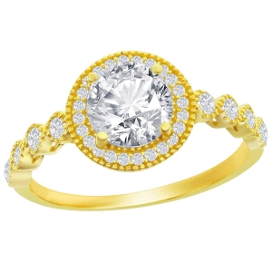 Classic Women's YG Plated Round Pave Halo CZ Ring - W-2846