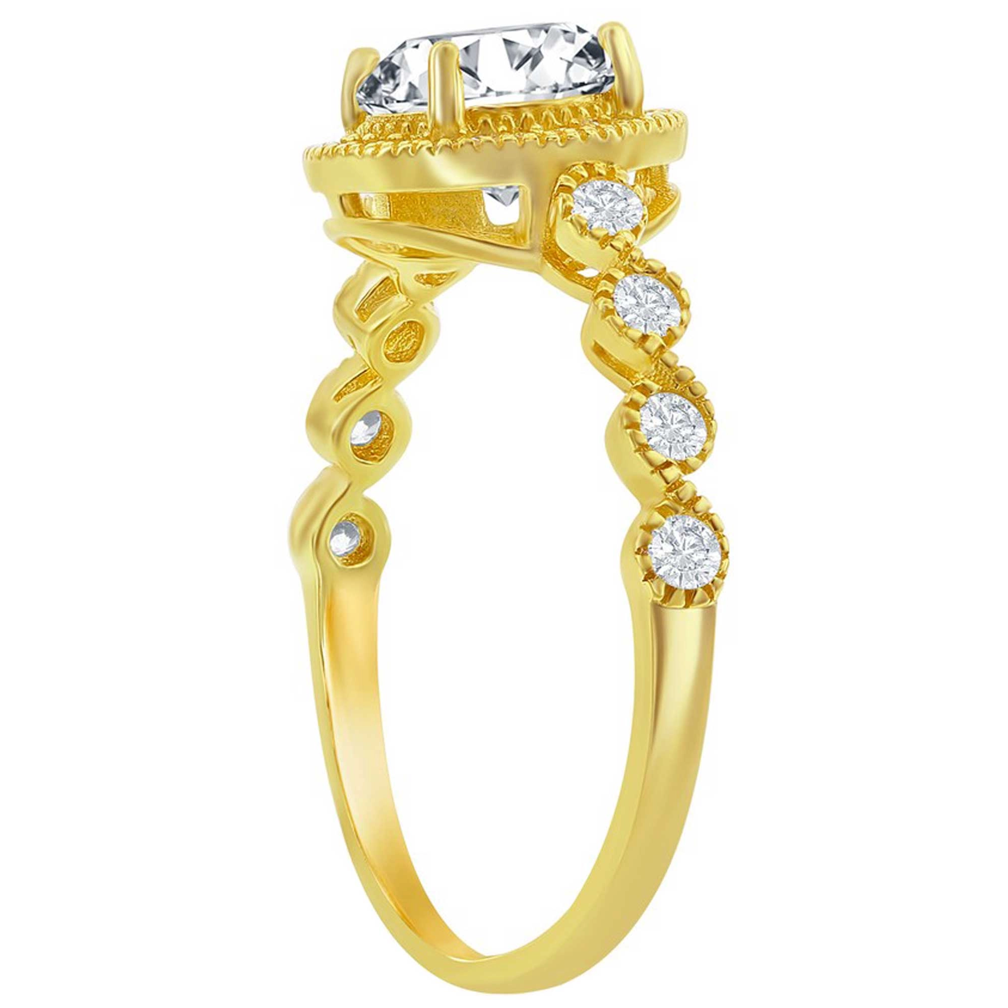 Classic Women's YG Plated Round Pave Halo CZ Ring - W-2846