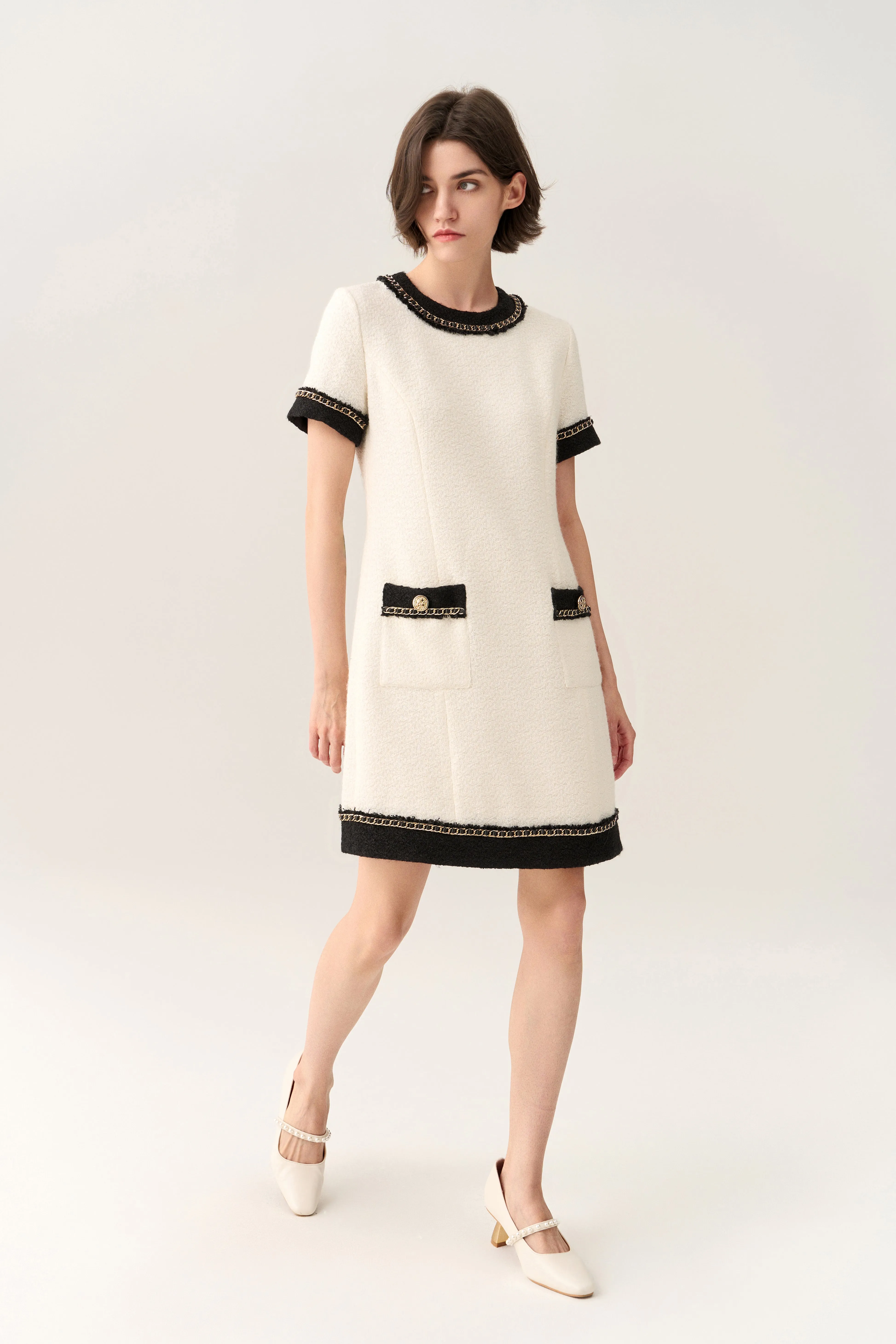 Classy Contrast Tweed Dress