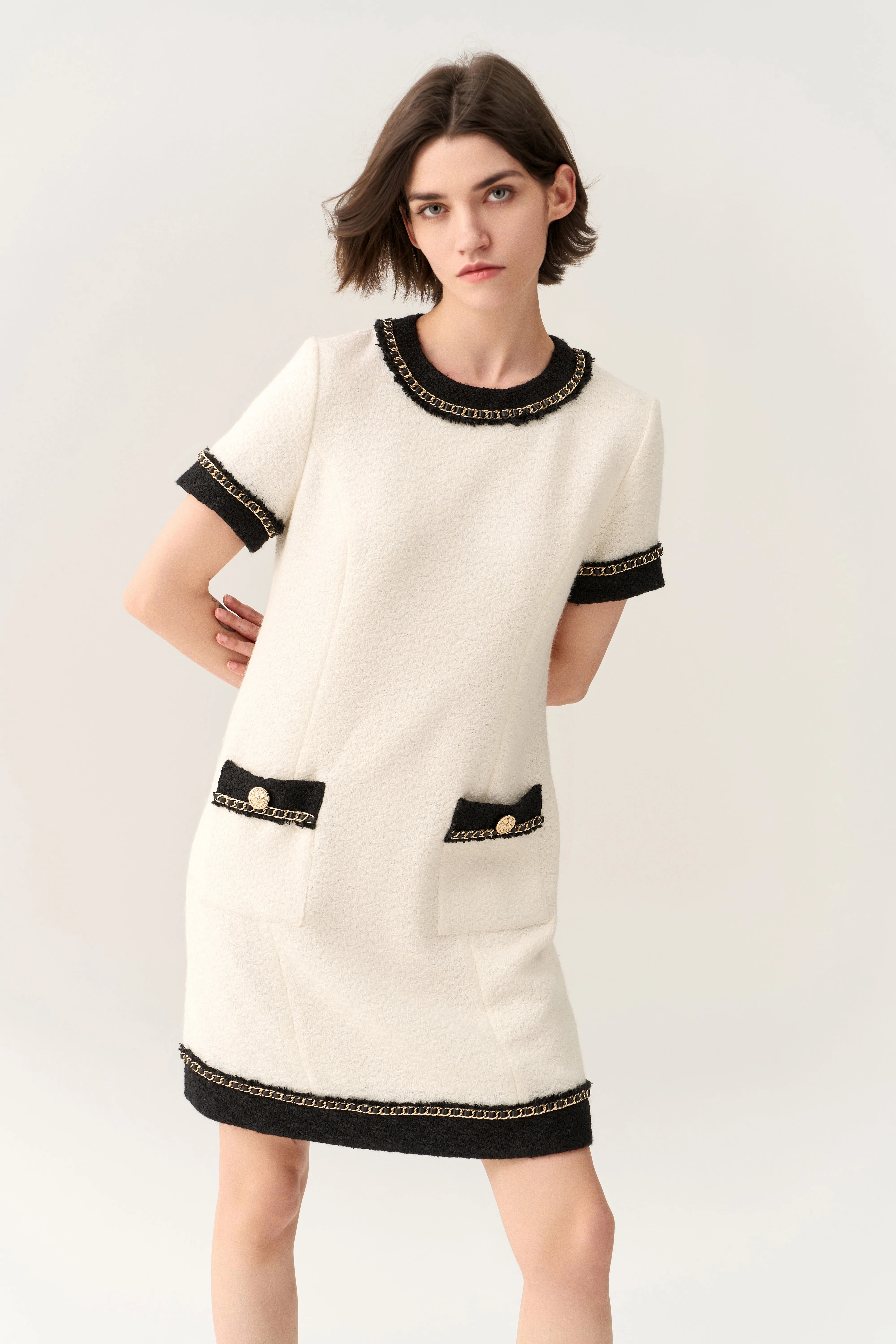 Classy Contrast Tweed Dress