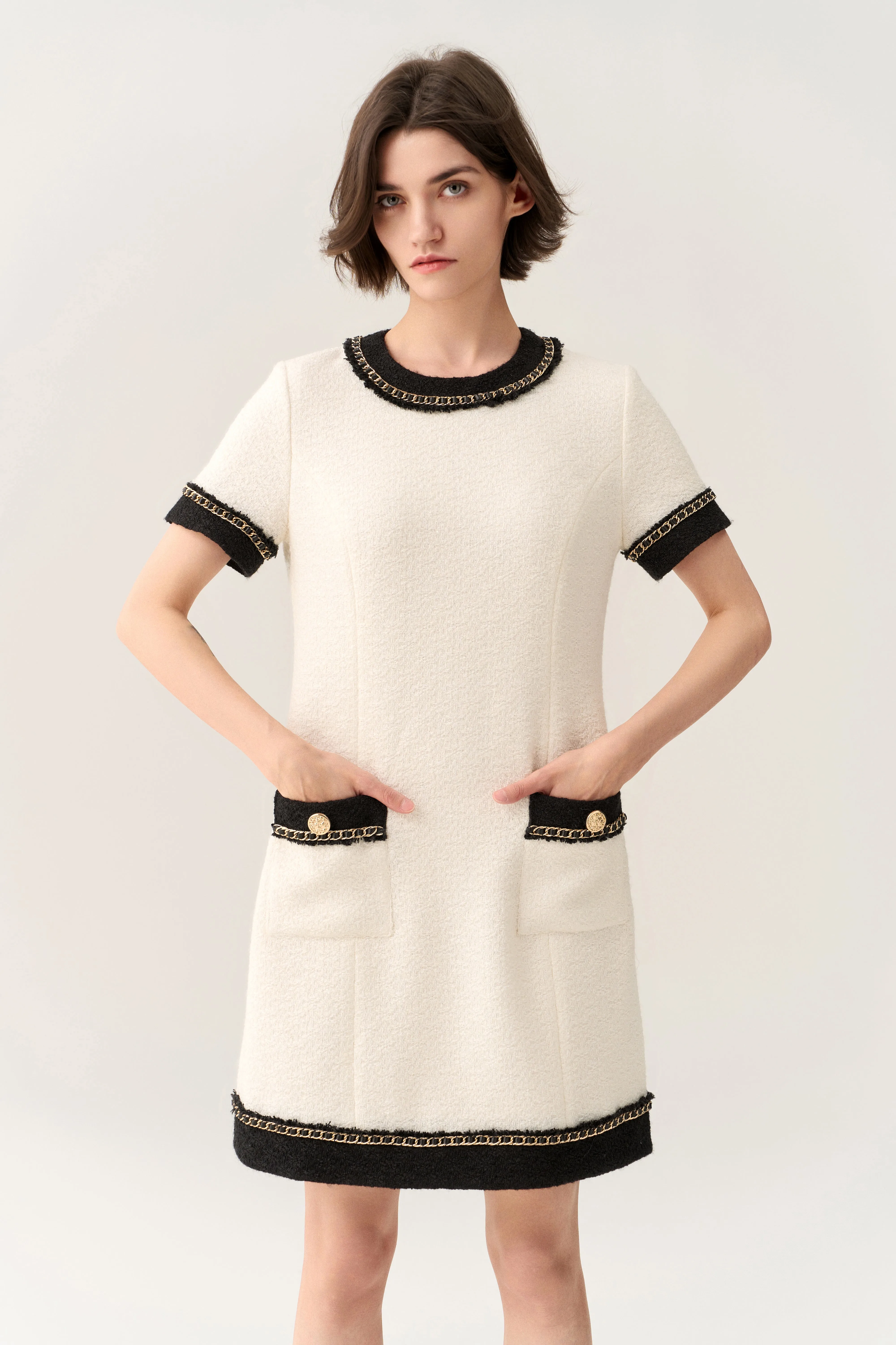 Classy Contrast Tweed Dress