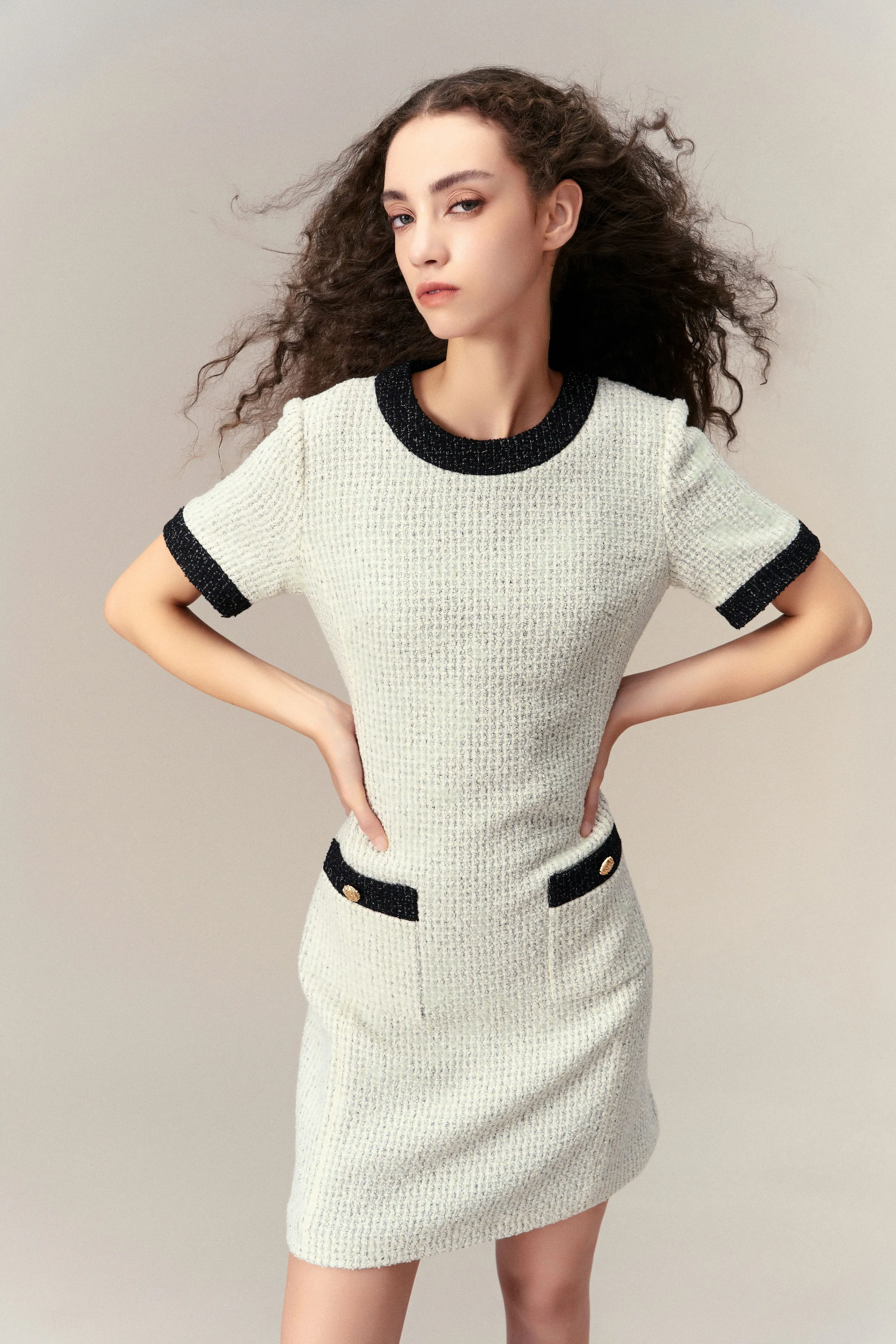 Classy Contrast Tweed Dress