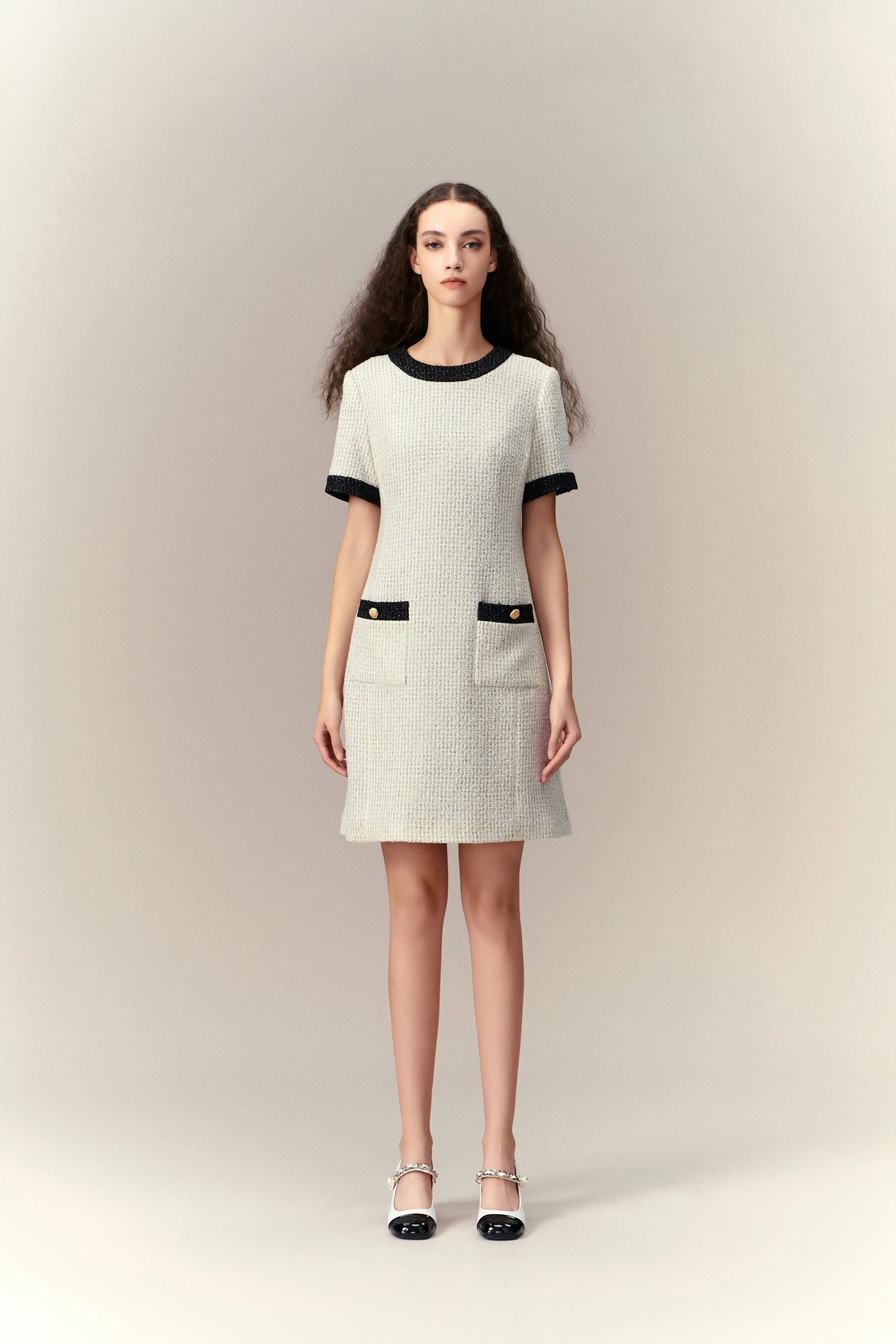 Classy Contrast Tweed Dress