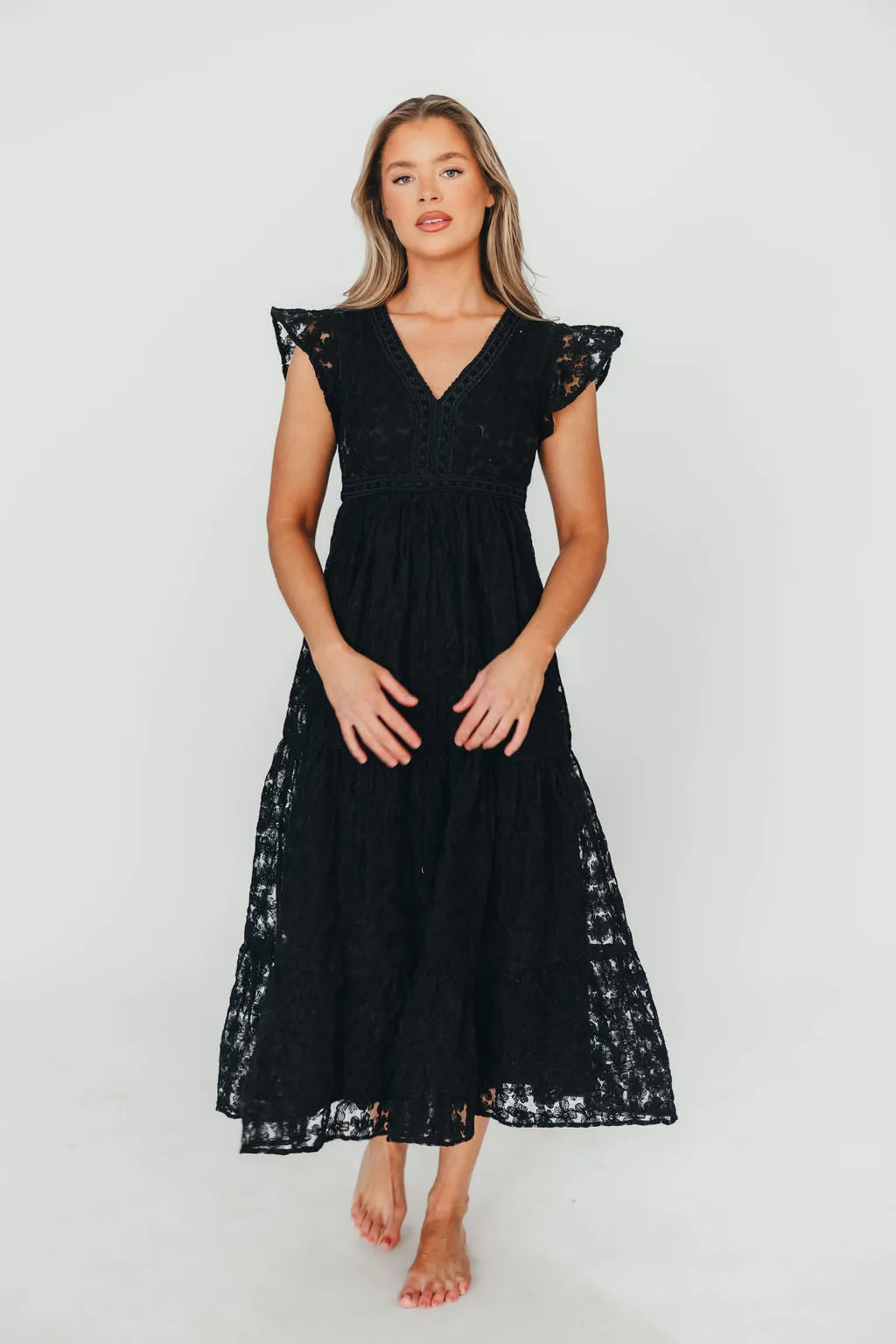 Cleo Lace-Trimmed Maxi Dress in Black