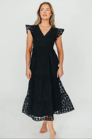 Cleo Lace-Trimmed Maxi Dress in Black