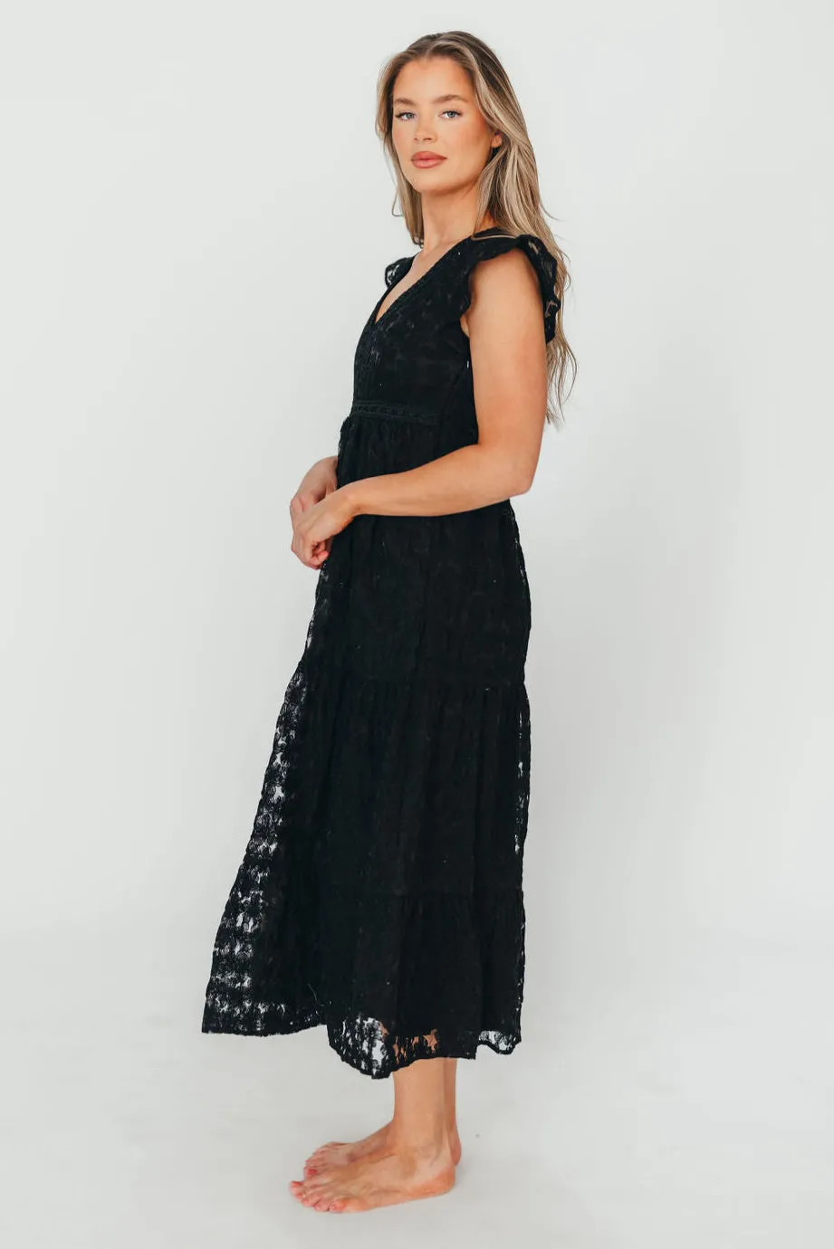 Cleo Lace-Trimmed Maxi Dress in Black