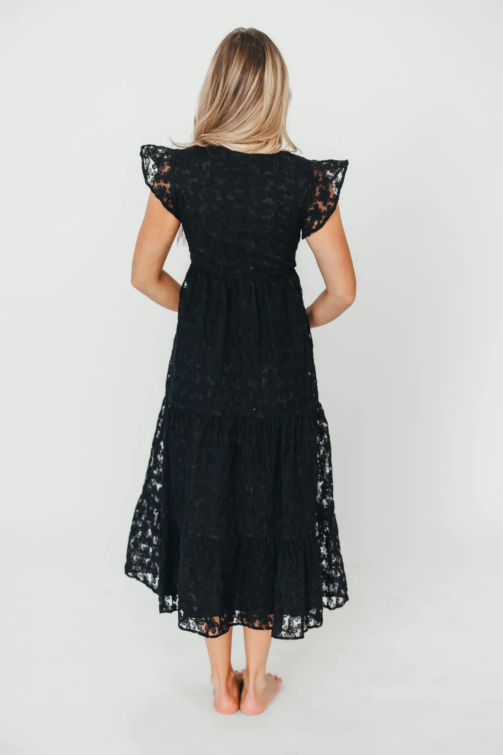 Cleo Lace-Trimmed Maxi Dress in Black