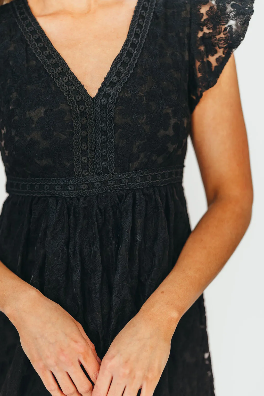 Cleo Lace-Trimmed Maxi Dress in Black