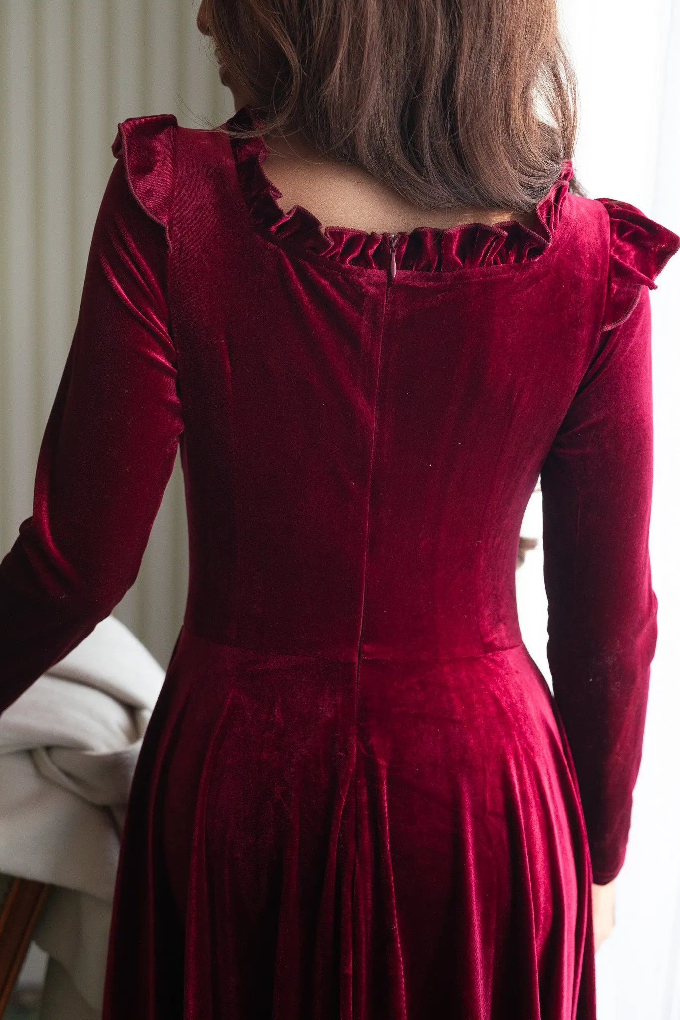 Cleopatra Flare Dress in Wine Velvet - FINAL SALE