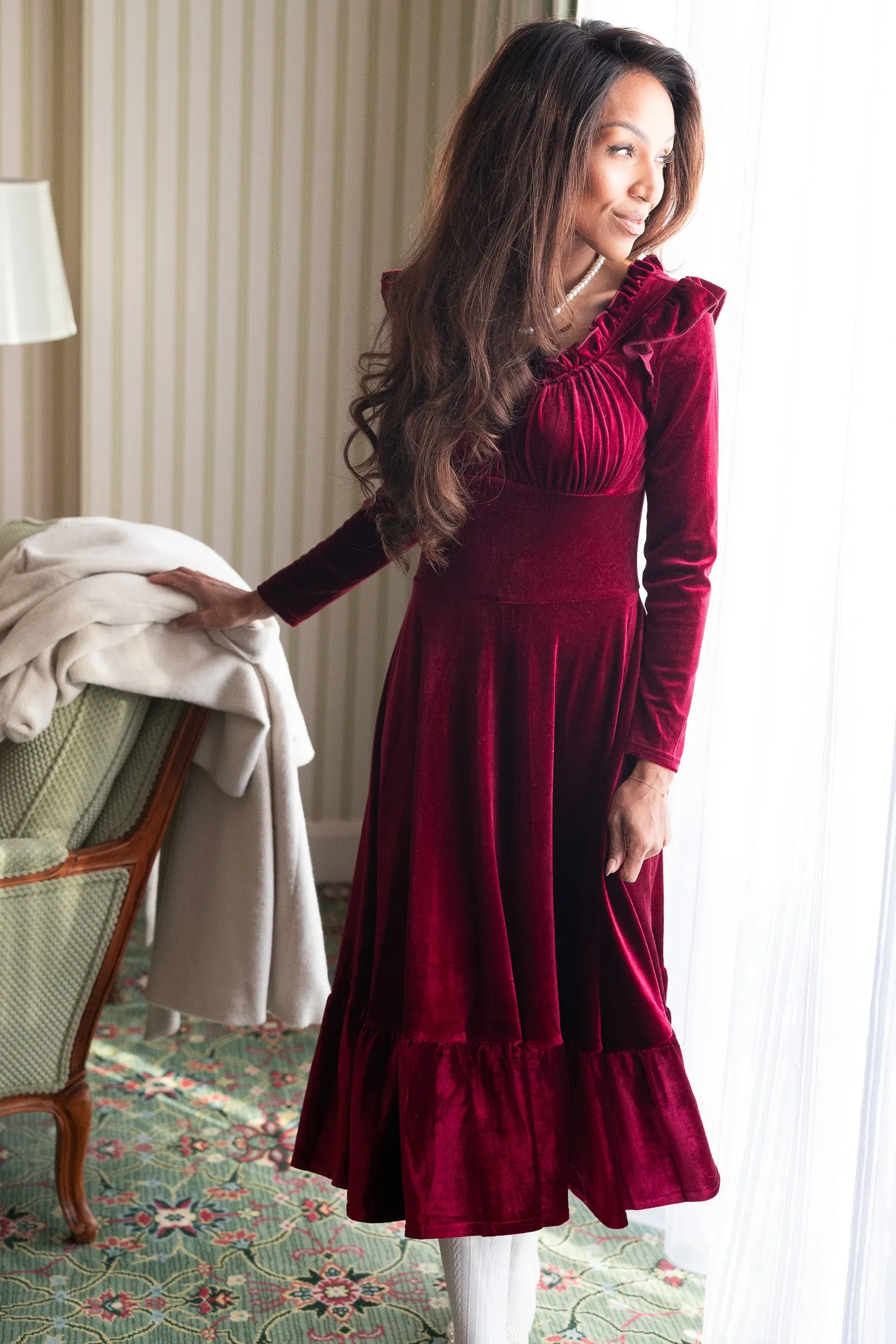 Cleopatra Flare Dress in Wine Velvet - FINAL SALE