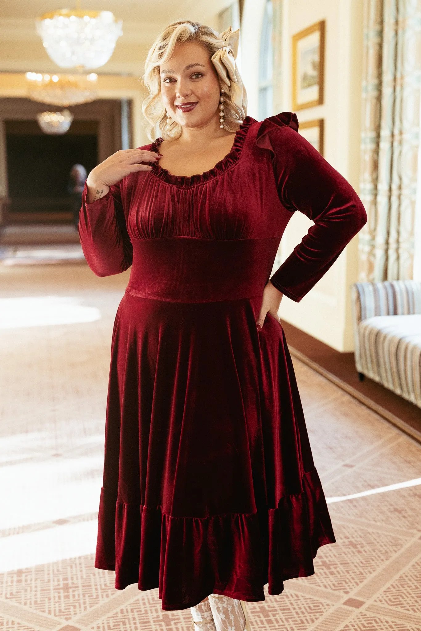 Cleopatra Flare Dress in Wine Velvet - FINAL SALE