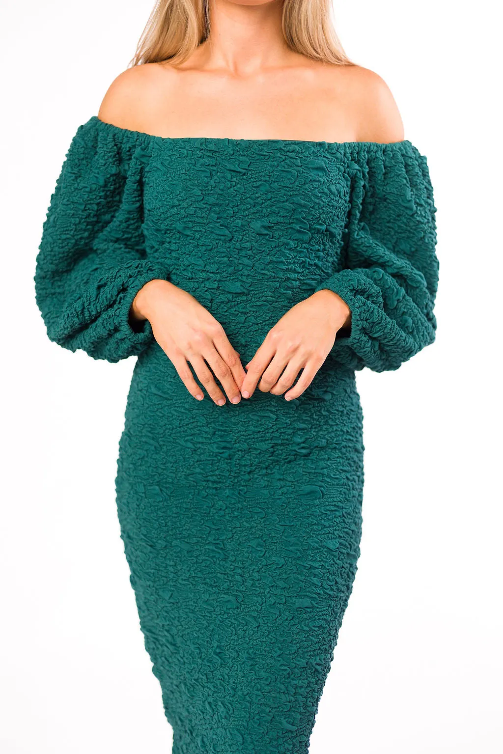 Darcy Square Neck Midi Dress in Teal Green