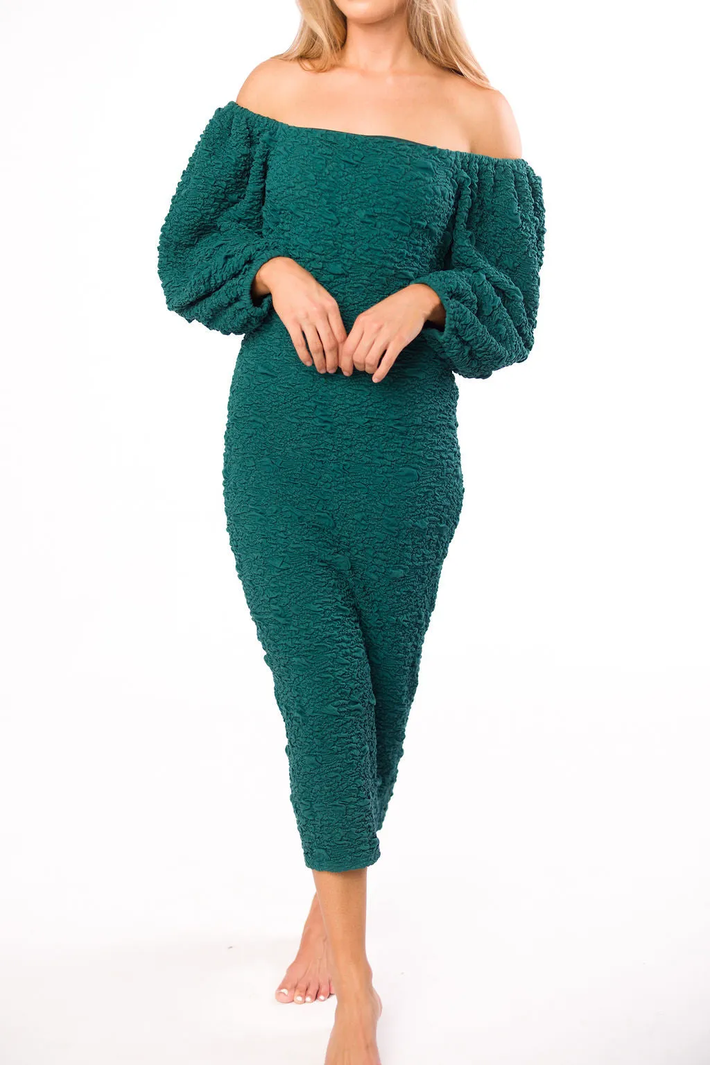Darcy Square Neck Midi Dress in Teal Green