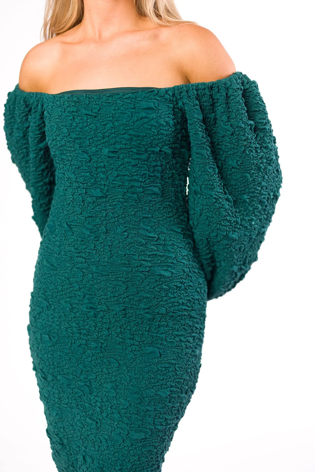 Darcy Square Neck Midi Dress in Teal Green