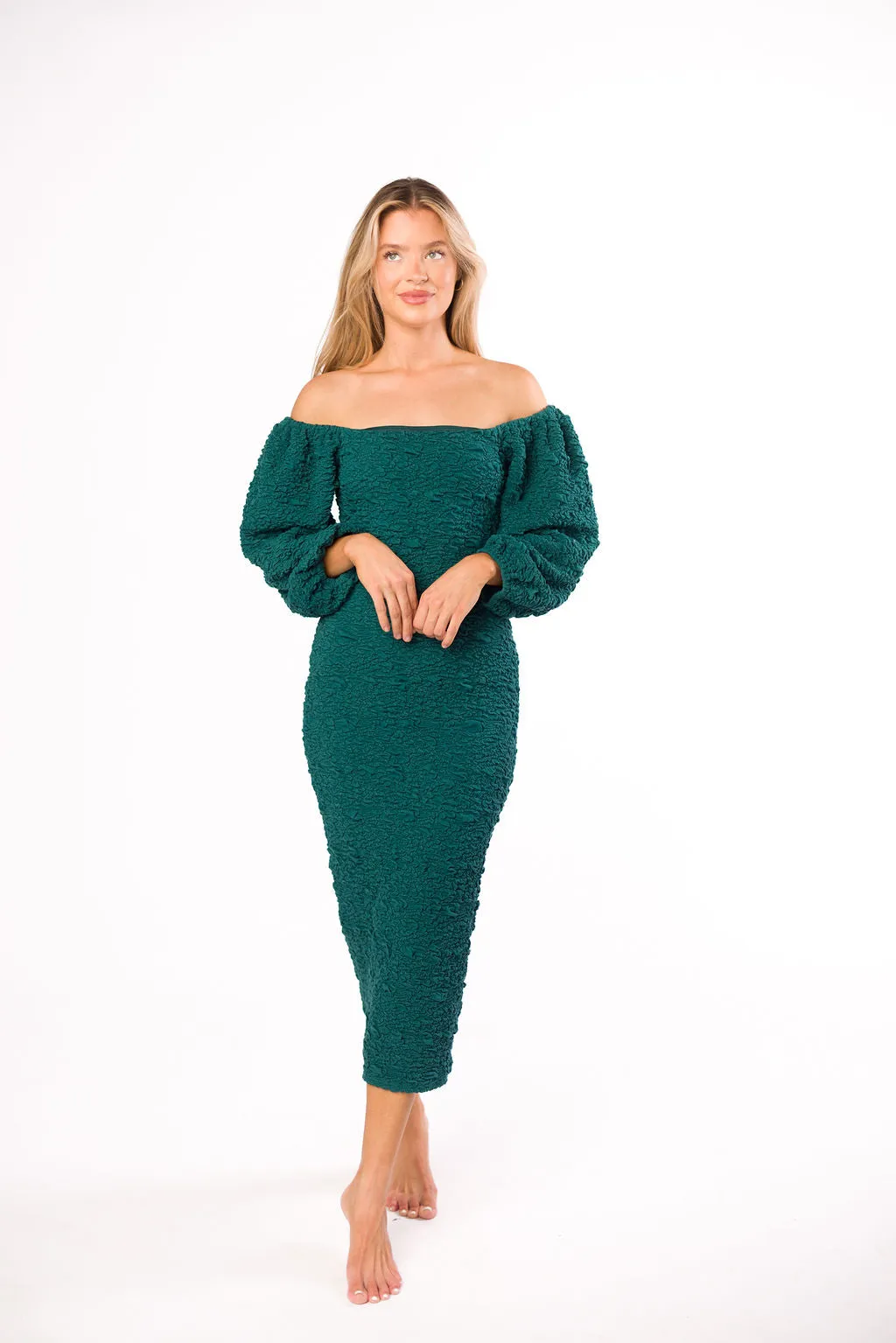Darcy Square Neck Midi Dress in Teal Green