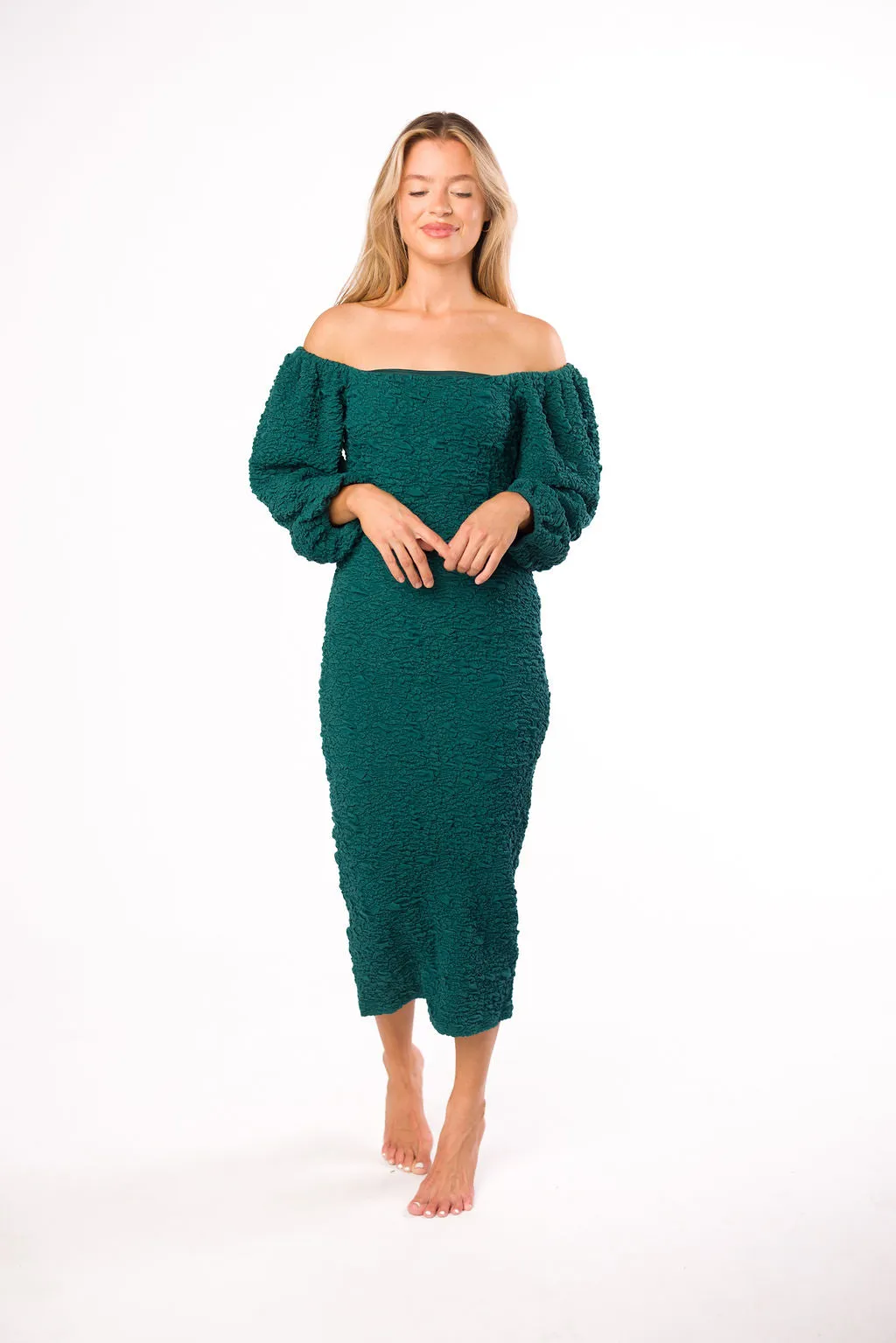 Darcy Square Neck Midi Dress in Teal Green