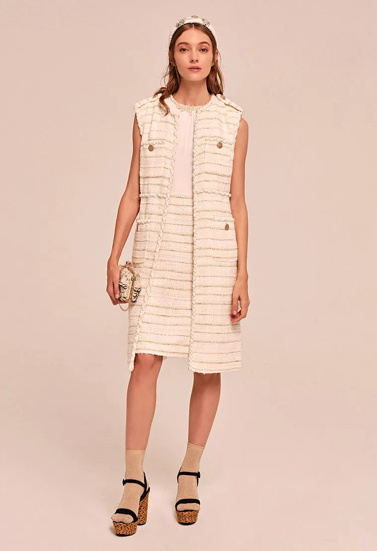 Decorative sequins slim-fit tweed dress