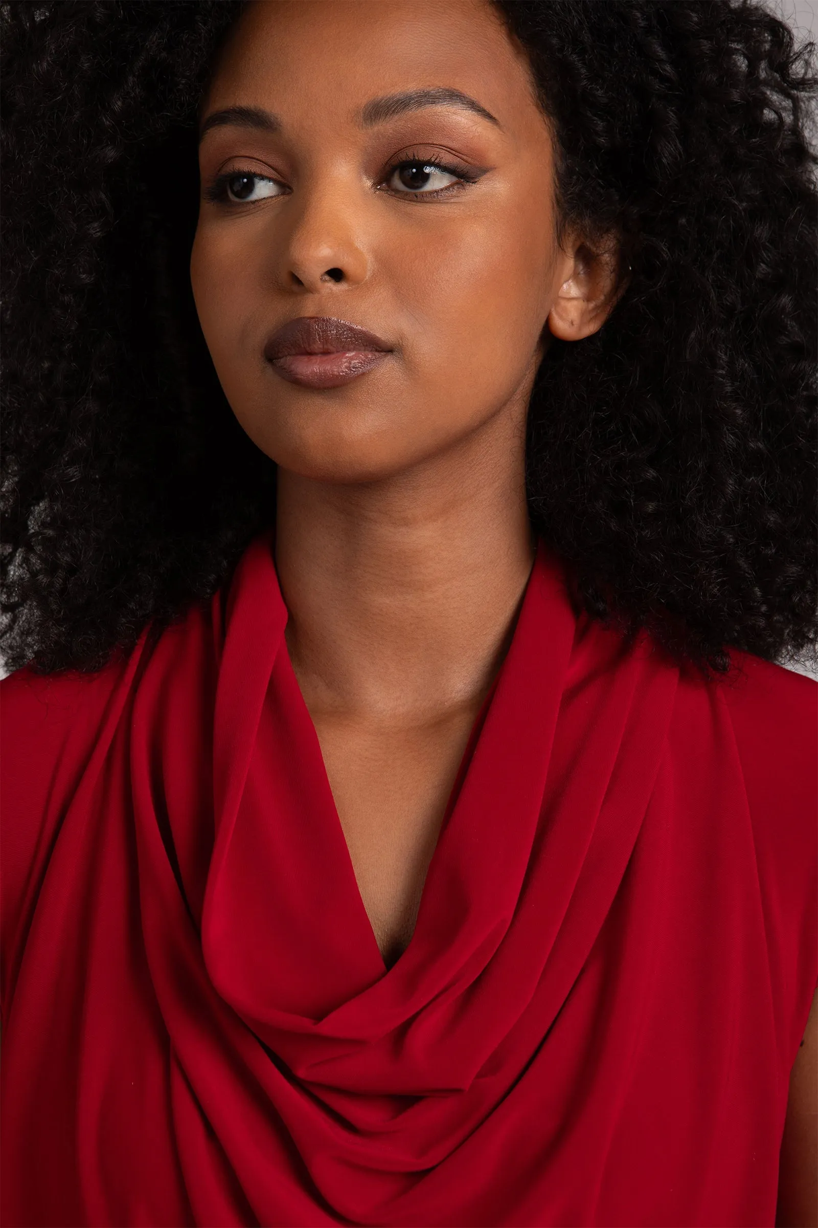Draped Cowl Dress | Red