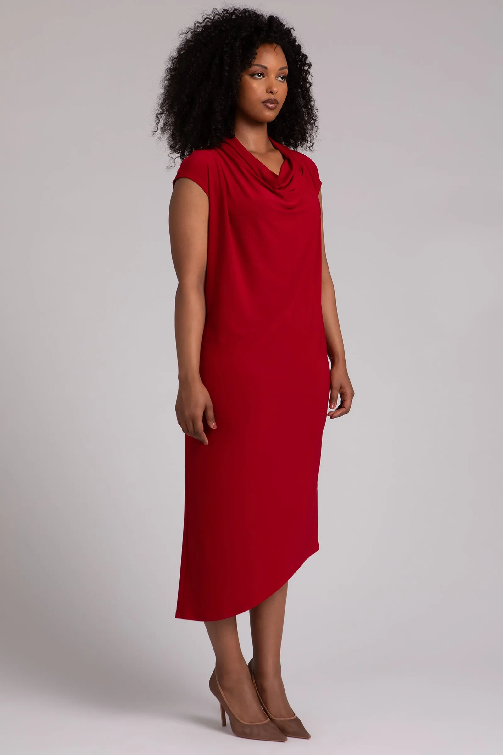Draped Cowl Dress | Red