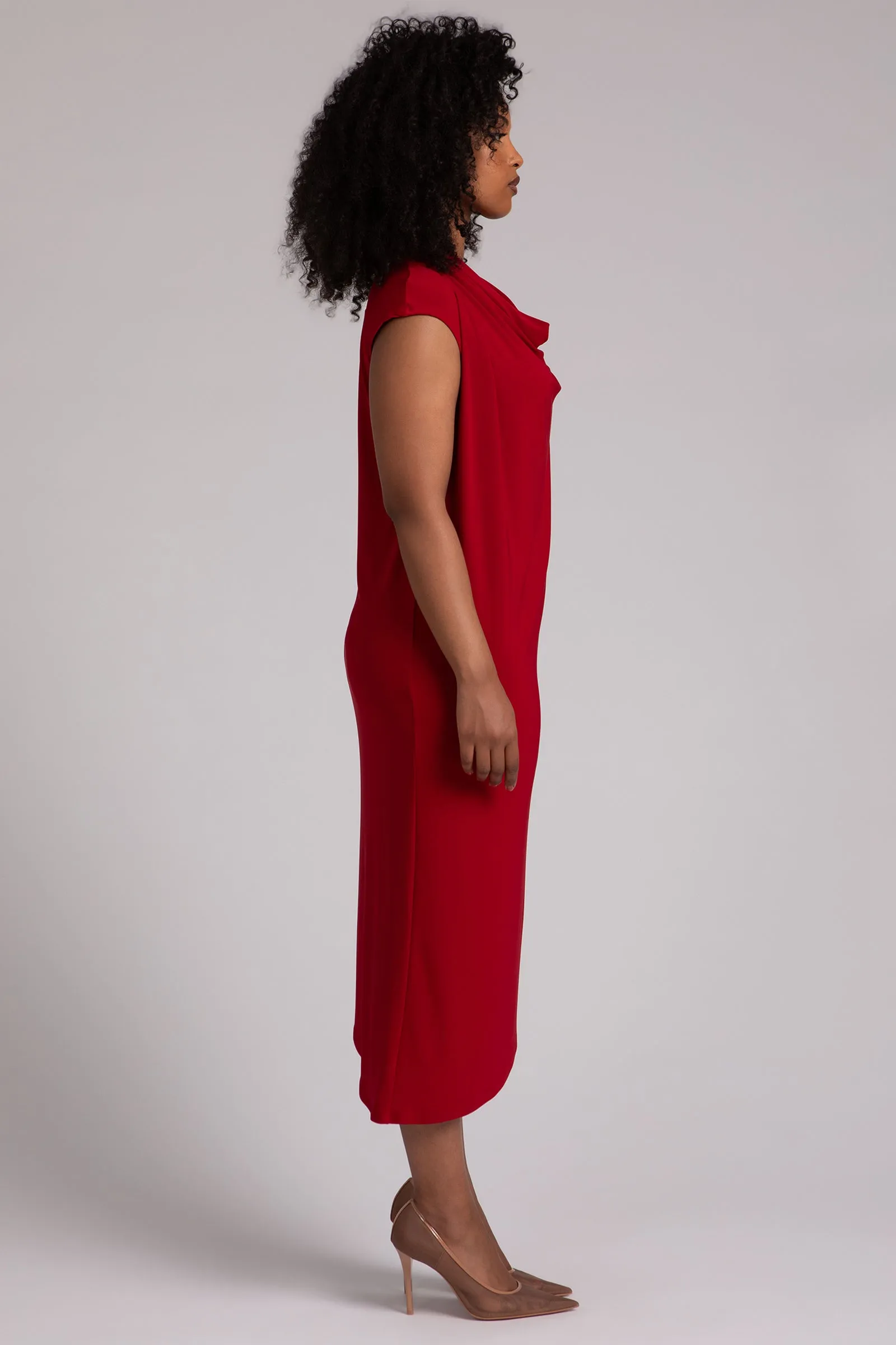 Draped Cowl Dress | Red