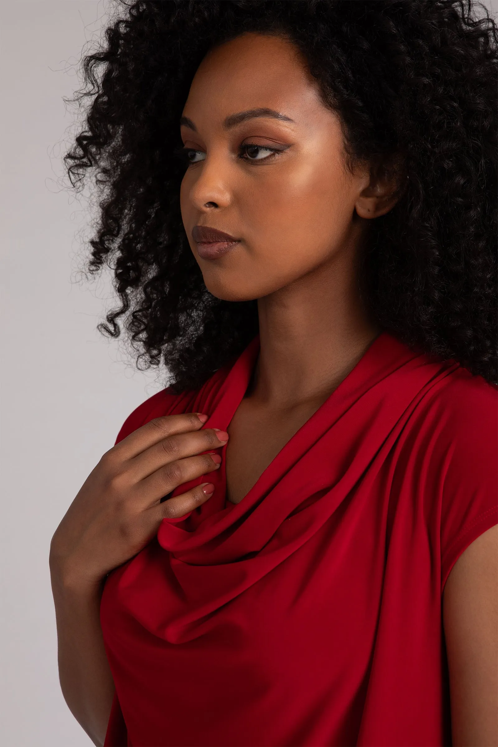 Draped Cowl Dress | Red