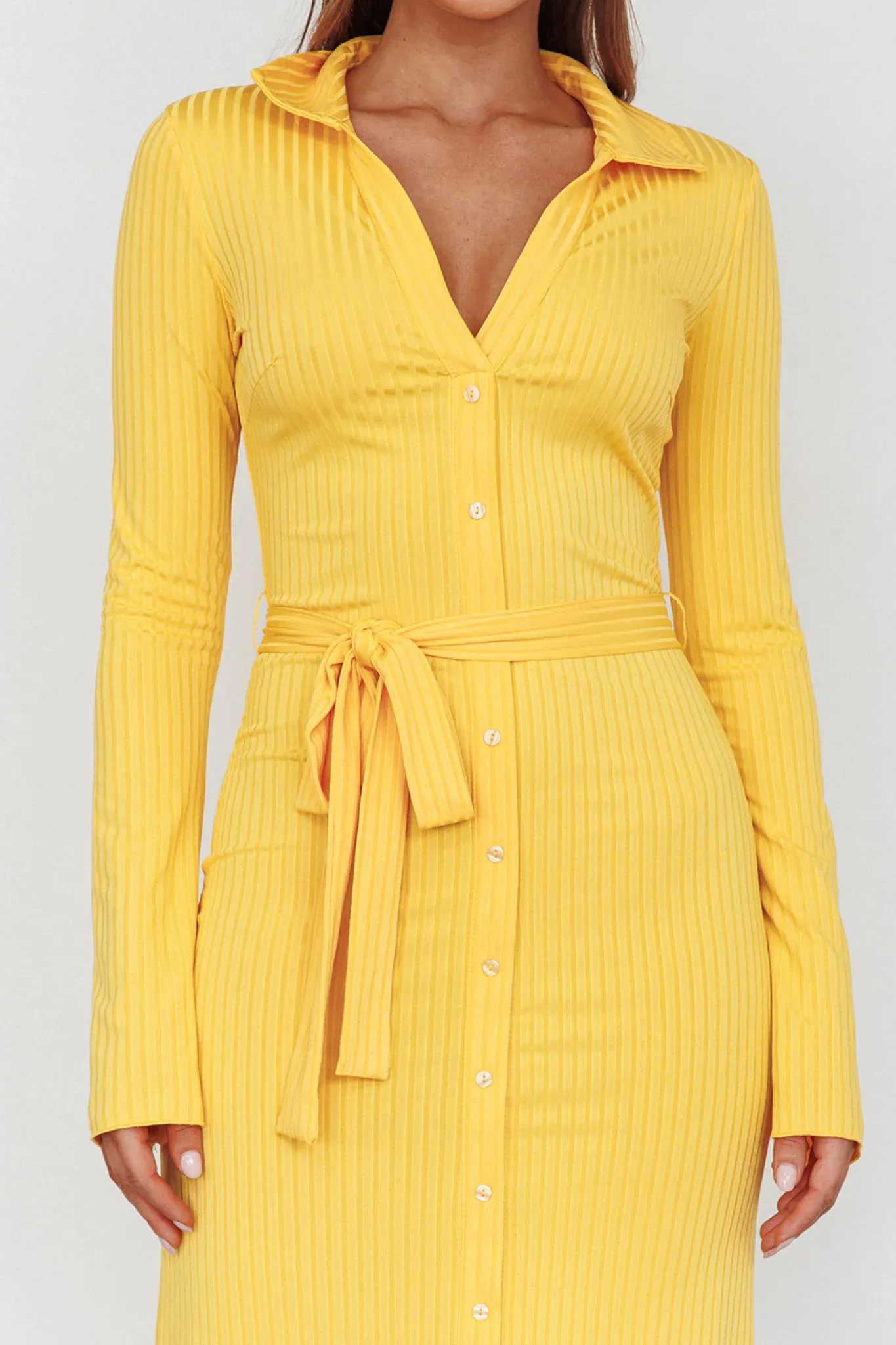 Eastcoast Collared Placket Midi Dress Yellow