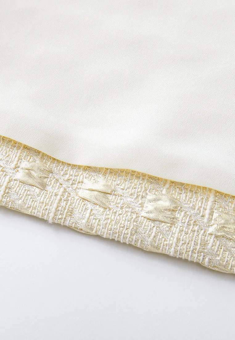 Embossed Jacquard Embellished-trim Patch-pocket Dress