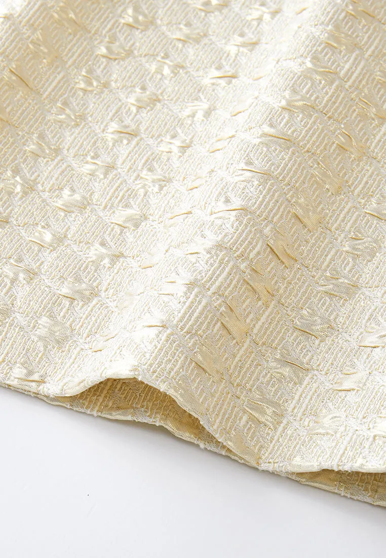 Embossed Jacquard Embellished-trim Patch-pocket Dress