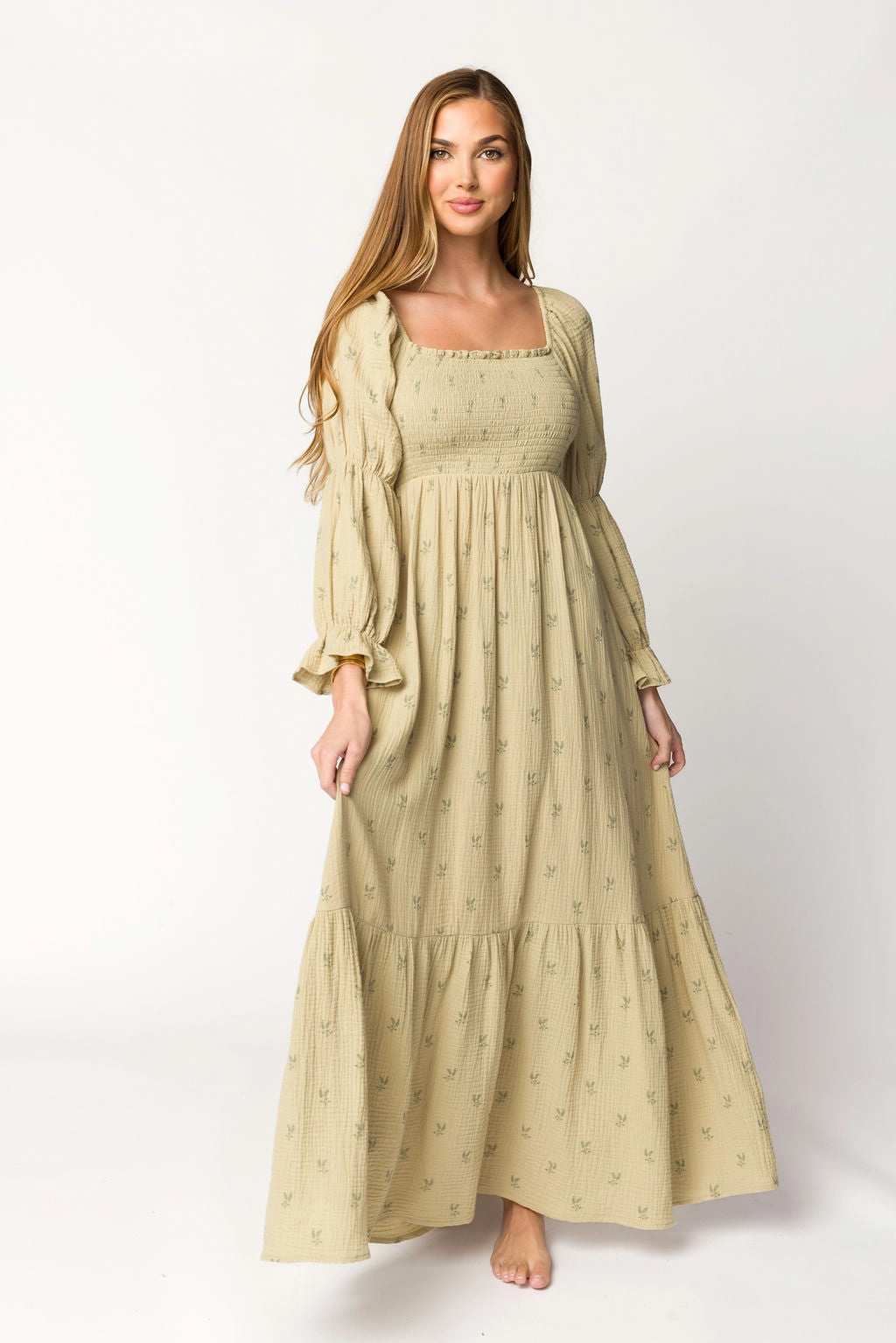 Emerson Gauze Maxi Dress in Thyme - Bump Friendly