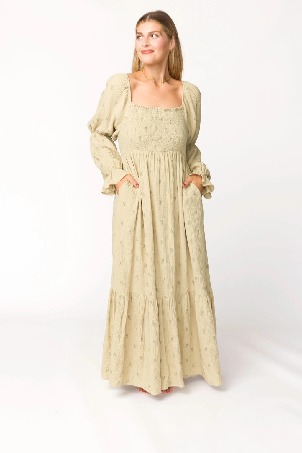 Emerson Gauze Maxi Dress in Thyme - Bump Friendly