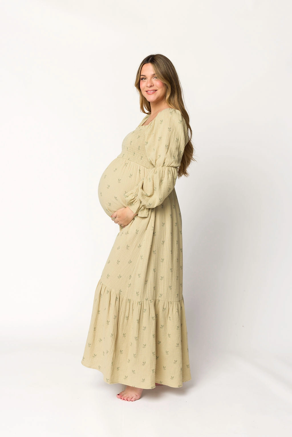 Emerson Gauze Maxi Dress in Thyme - Bump Friendly