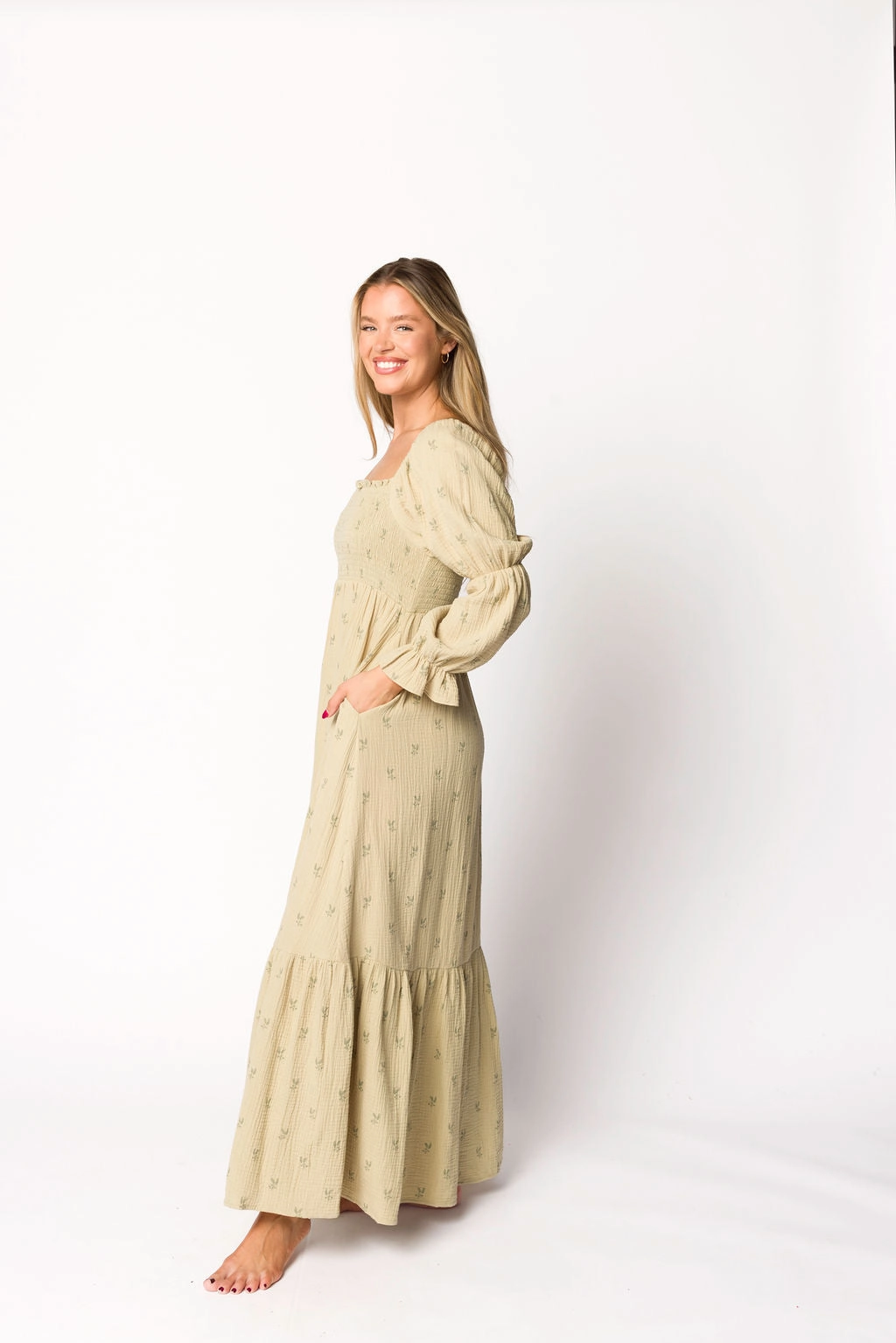 Emerson Gauze Maxi Dress in Thyme - Bump Friendly