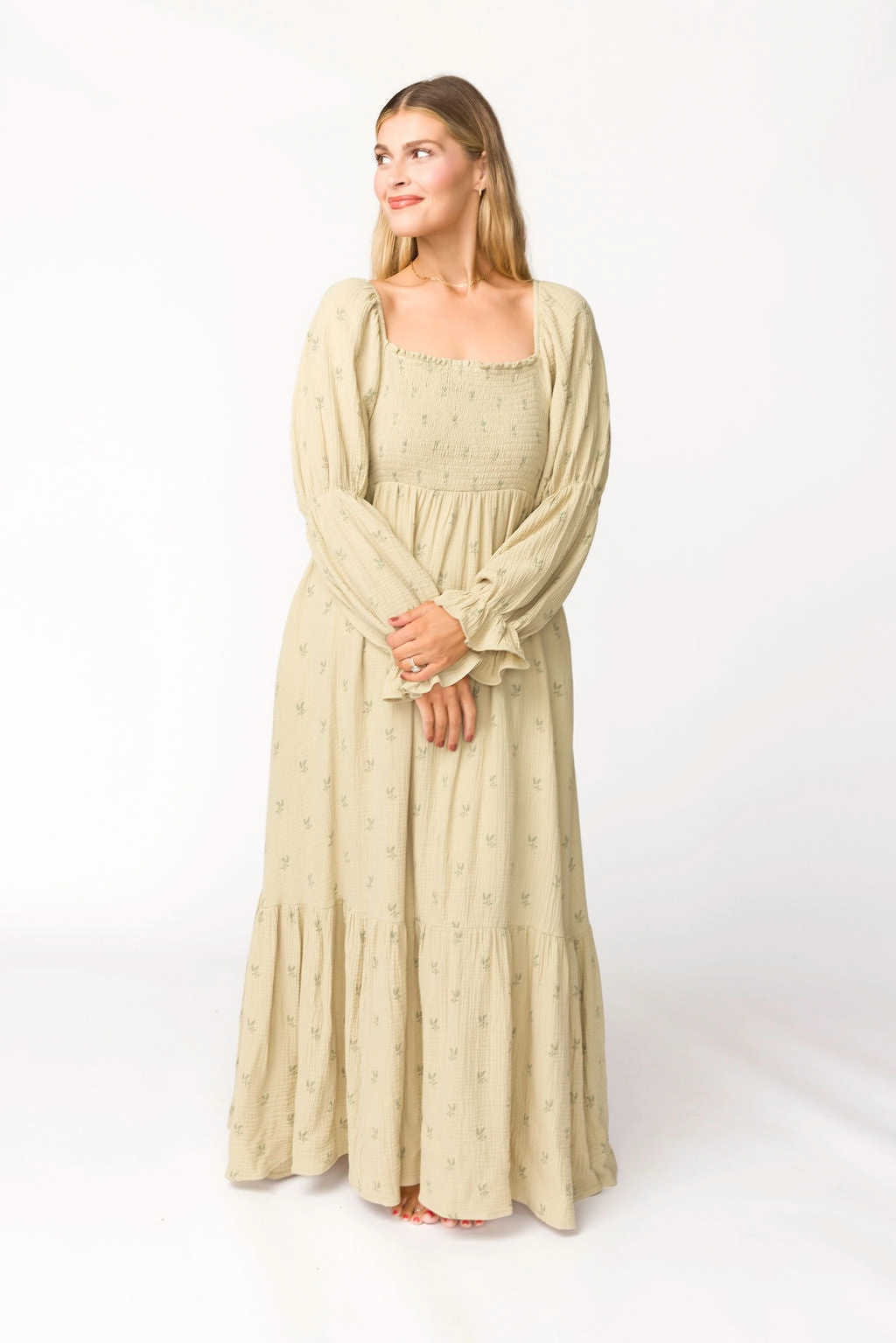 Emerson Gauze Maxi Dress in Thyme - Bump Friendly