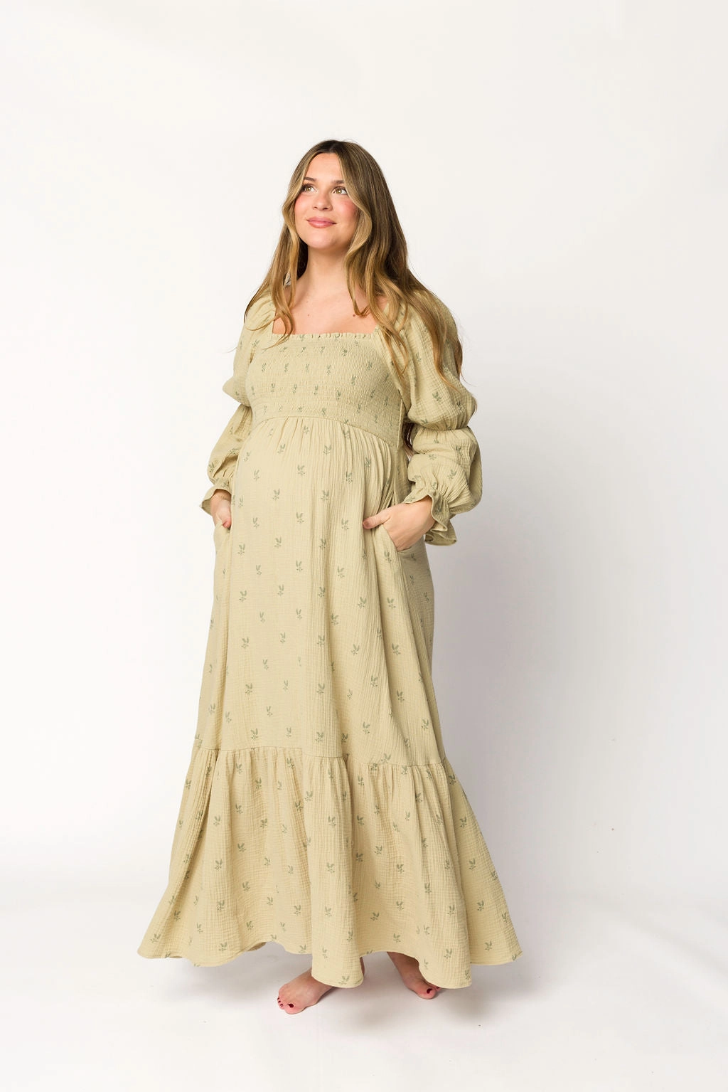 Emerson Gauze Maxi Dress in Thyme - Bump Friendly