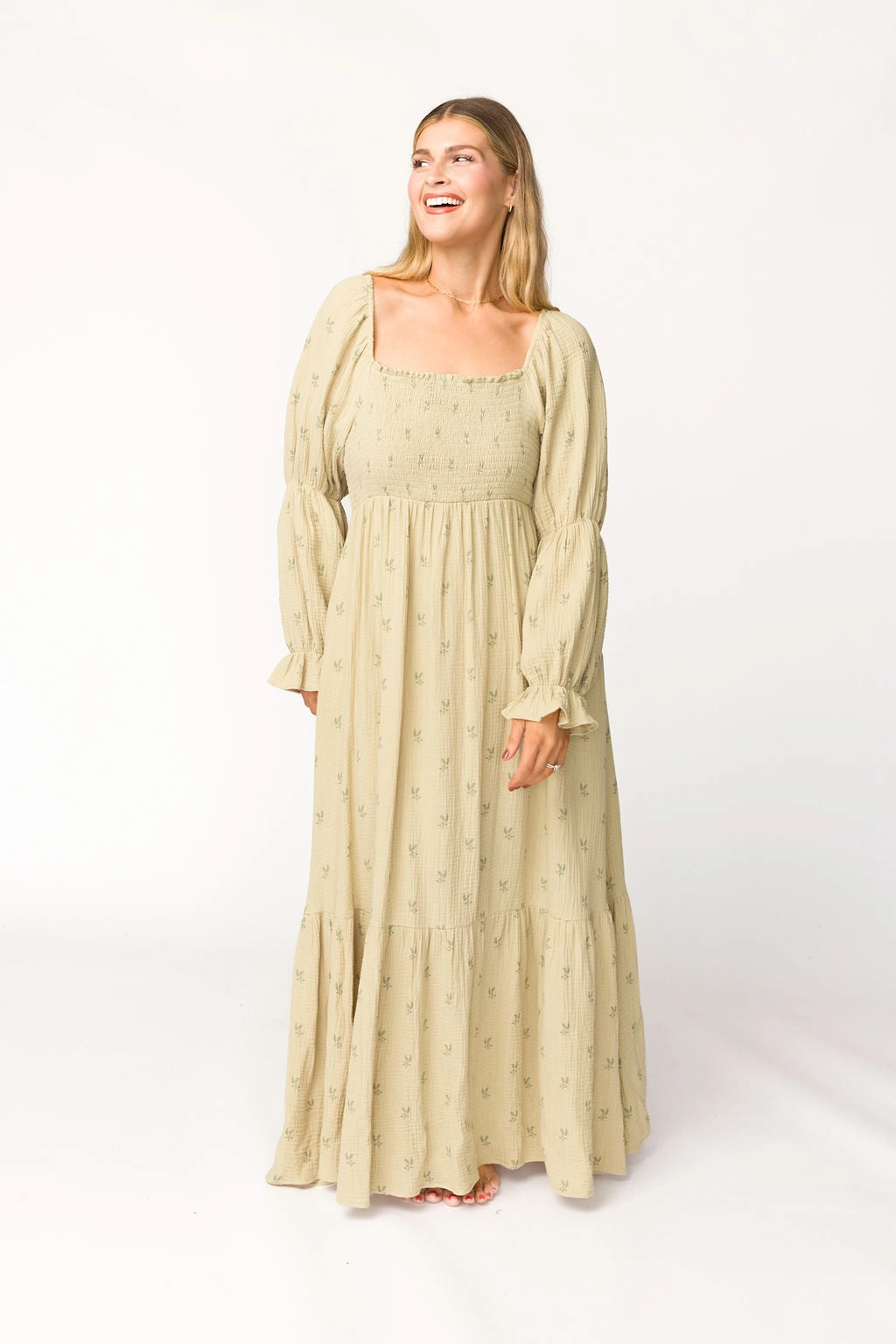 Emerson Gauze Maxi Dress in Thyme - Bump Friendly