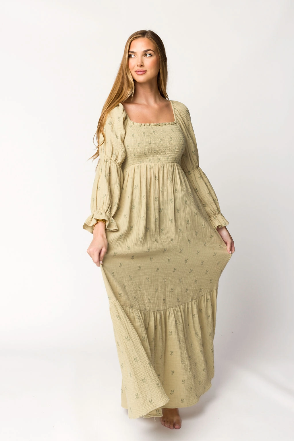 Emerson Gauze Maxi Dress in Thyme - Bump Friendly