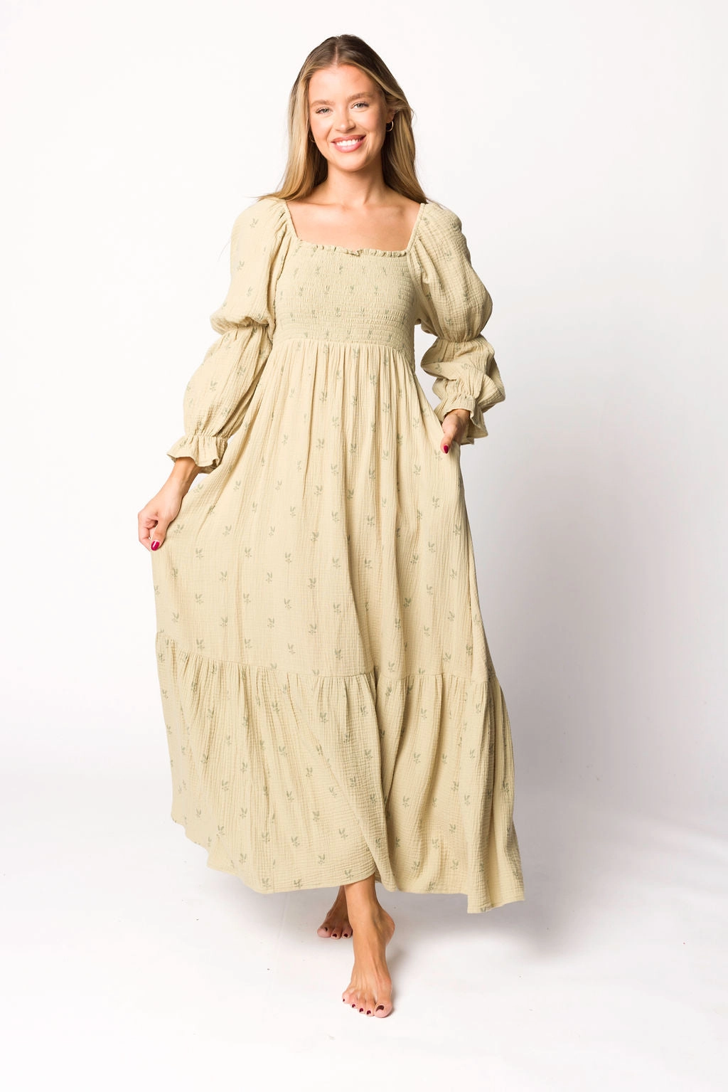 Emerson Gauze Maxi Dress in Thyme - Bump Friendly