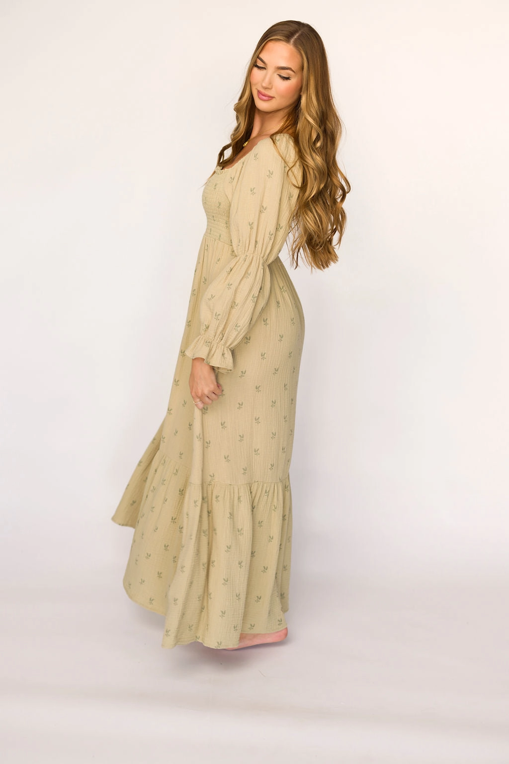 Emerson Gauze Maxi Dress in Thyme - Bump Friendly