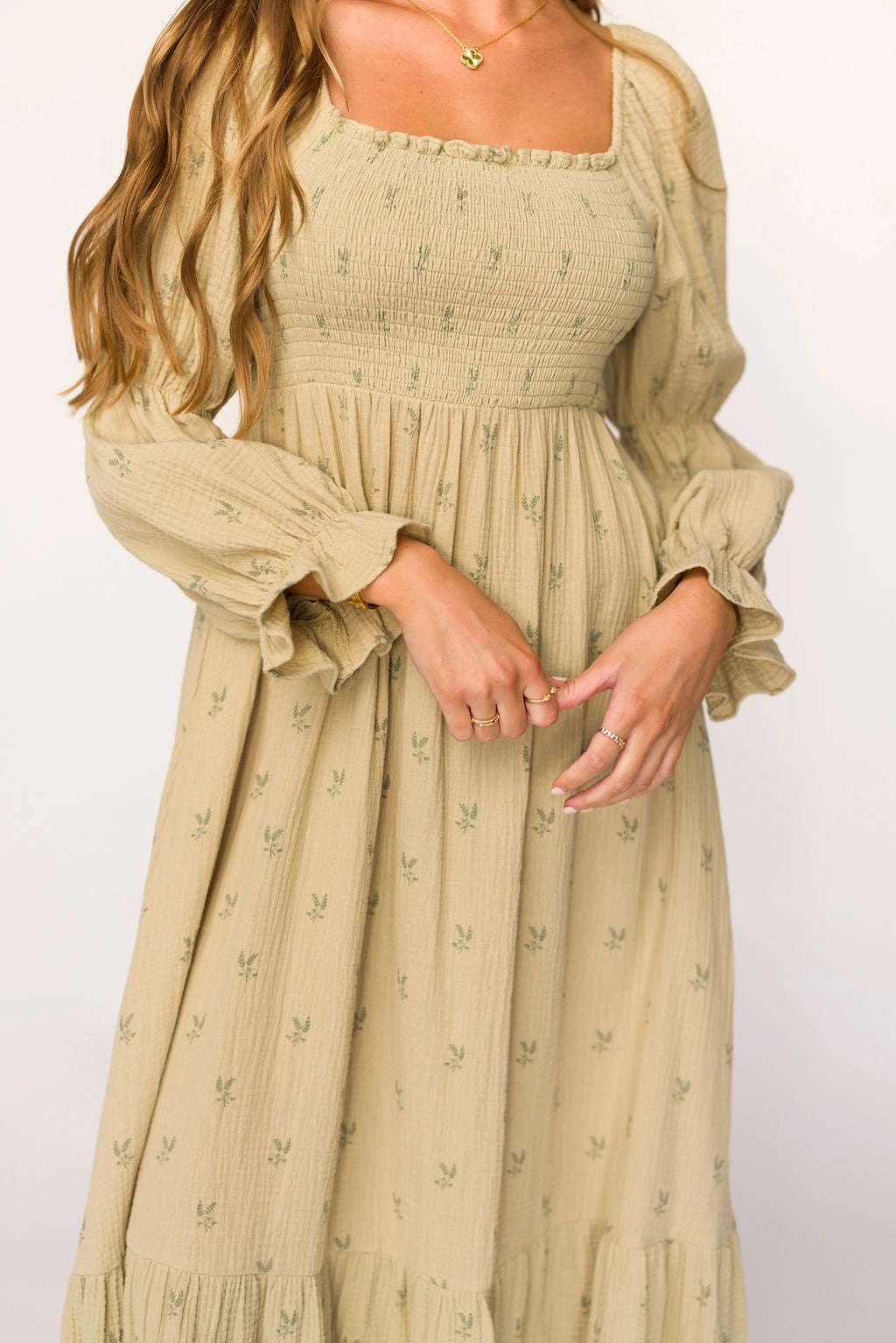 Emerson Gauze Maxi Dress in Thyme - Bump Friendly