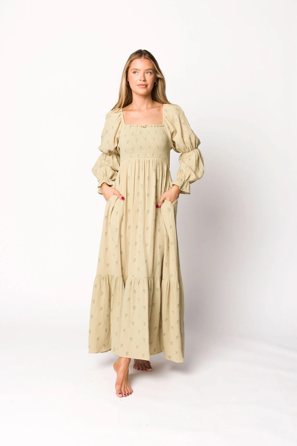 Emerson Gauze Maxi Dress in Thyme - Bump Friendly