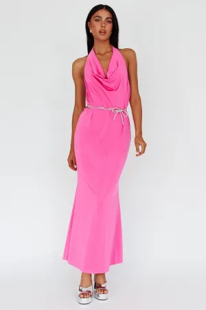 Emmi Cowl Neck Diamante Rope Dress Magenta