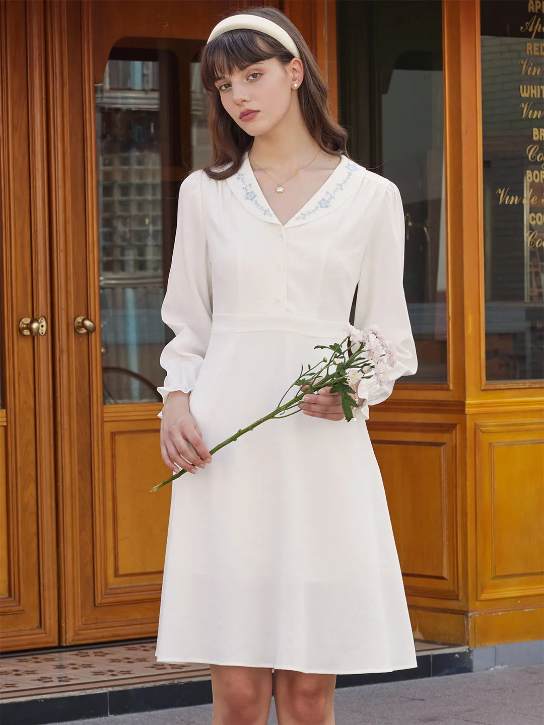 【Final Sale】Emiliana Sweet Embroidered Lapel Dress
