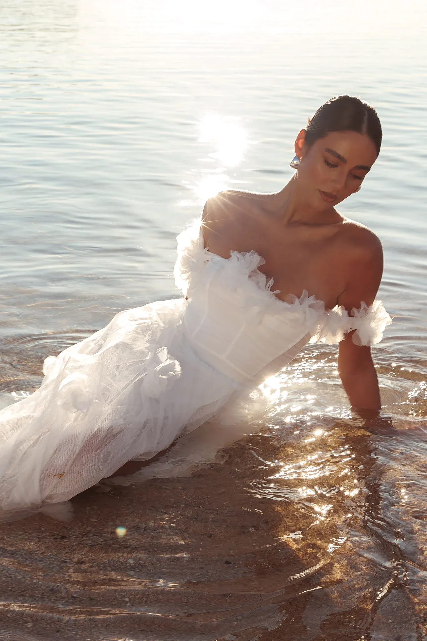 Good Things Tulle Rosette Maxi Dress Ivory