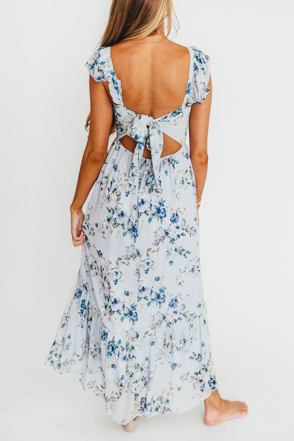 Hazel Open Tie Back Maxi Dress In Purple